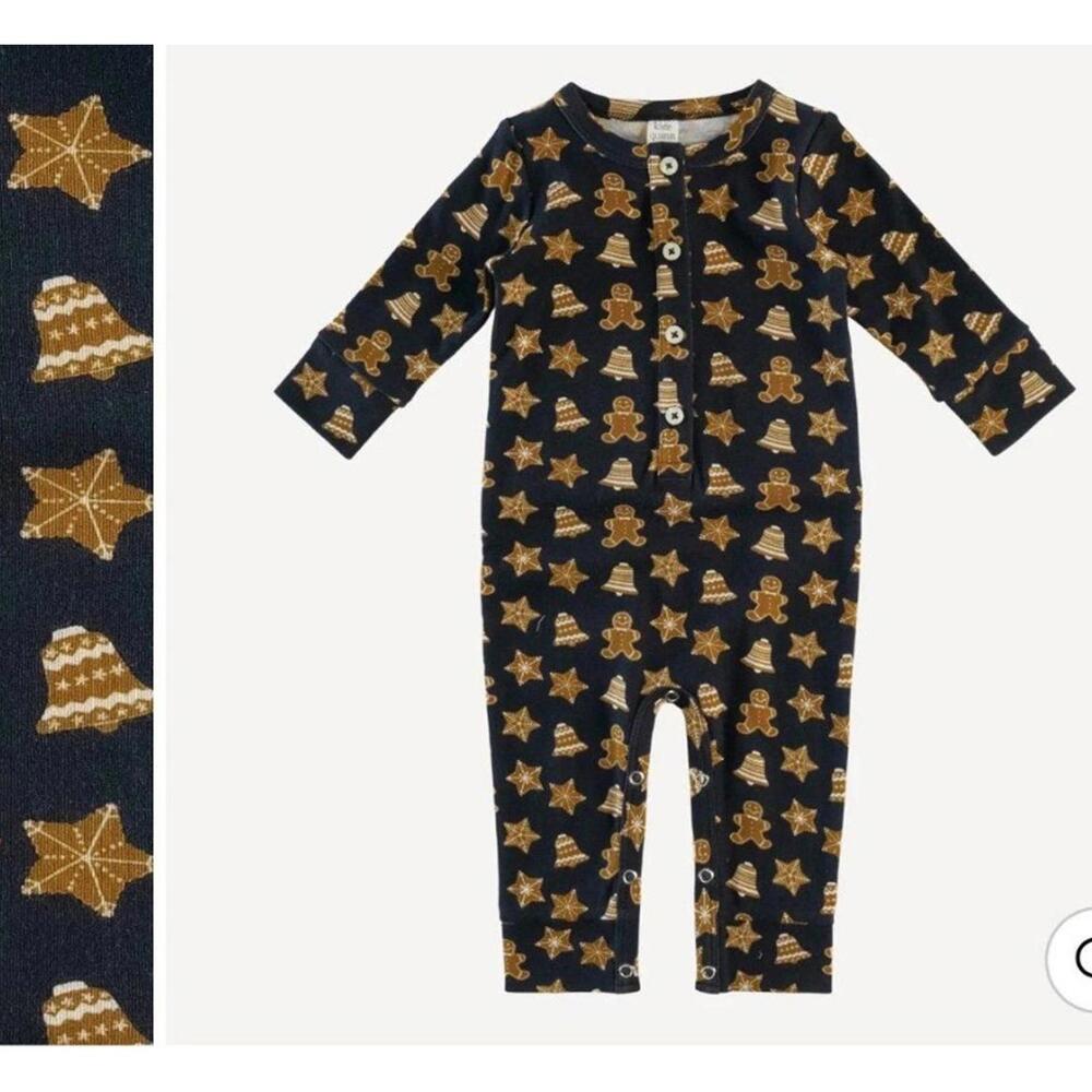 Kate Quinn Long Sleeve Sport Union Suit Gingerbread Cookies Christmas Romper 3-6